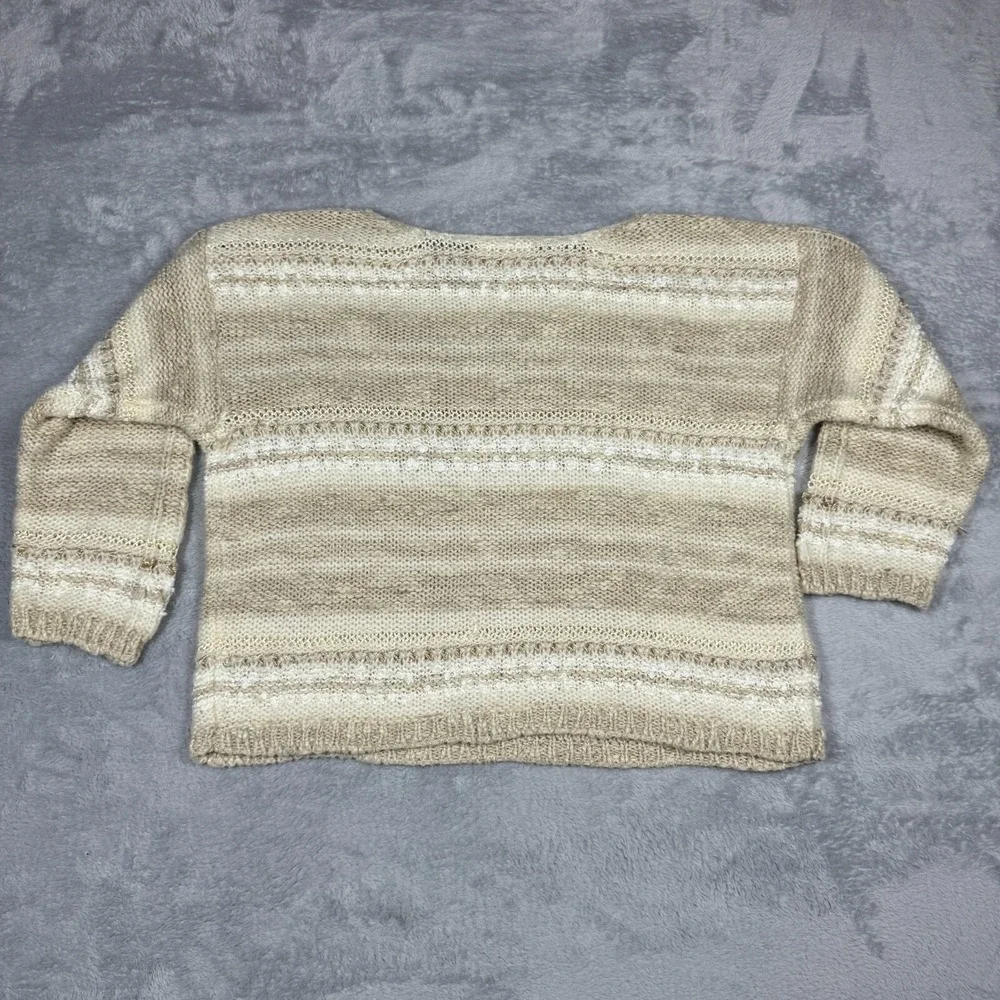 Vintage Beldoch Popper Sweater Women L Beige Cozy Textured Plaid Knit 80s - Picture 14 of 16